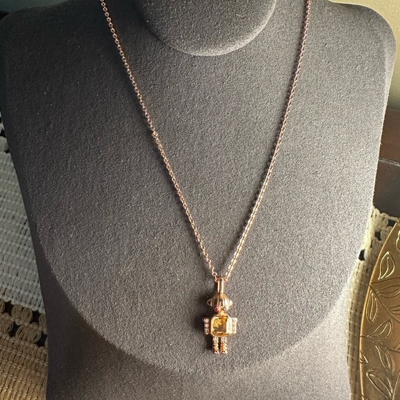 Rose Gold (S925) Robot Pendant Necklace with Citrine and Rose Gold Chain - Picture 3 of 12